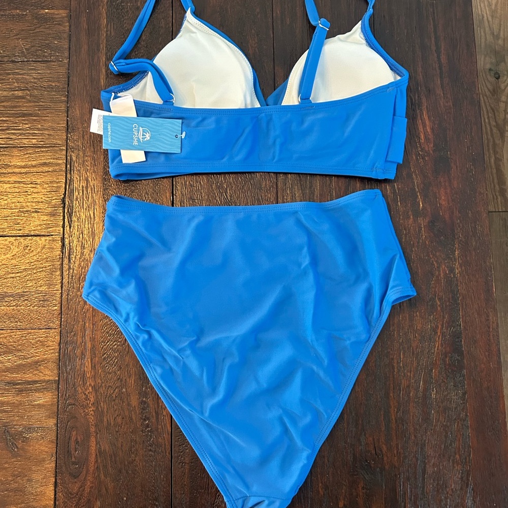 Wrap Bralette & Spliced High Waist Bikini Set- Royal Blue - Picture 15 of 15